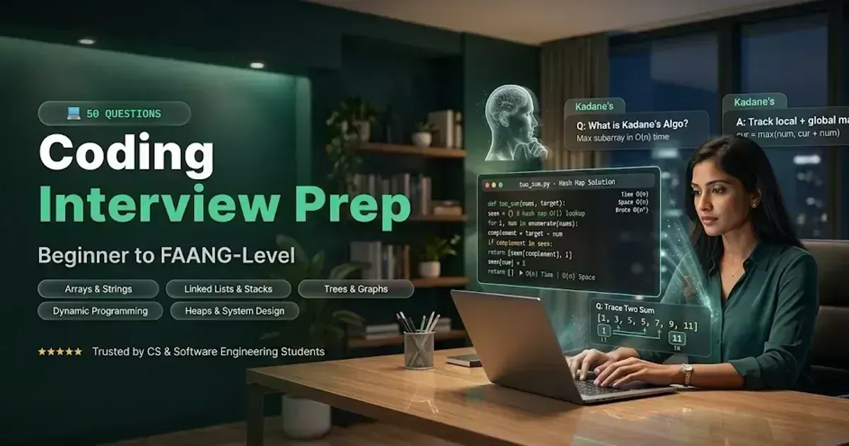 Top 50 Coding Interview Questions banner