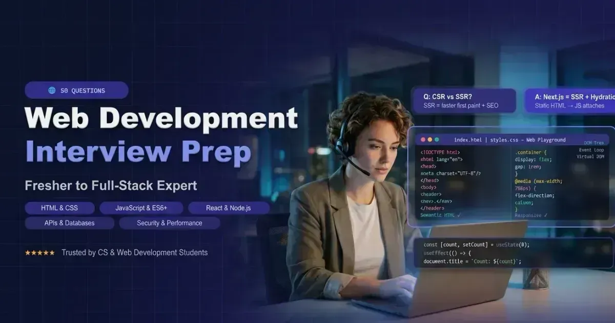 Top 50 Web Development Q&A: Full Stack, React (2026) banner