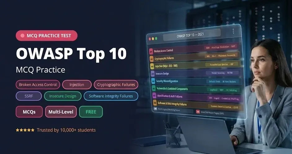 OWASP Top 10 MCQs β Broken Access Control, Injection, SSRF, Insecure Design practice questions banner