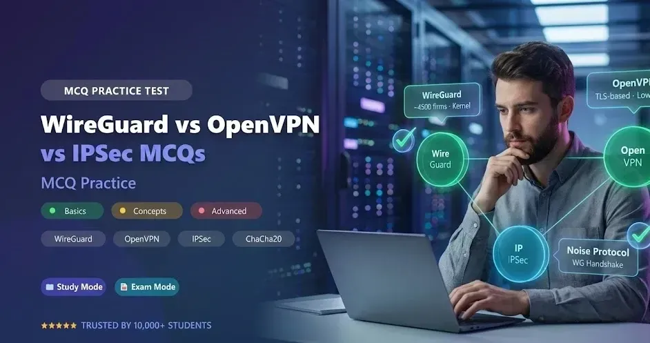 WireGuard vs OpenVPN vs IPSec MCQ Practice Tests banner