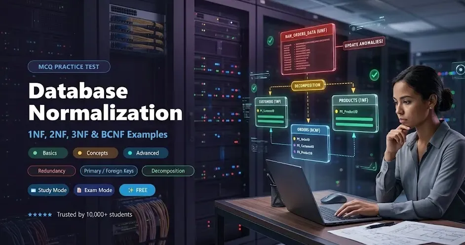 Database Normalization MCQ Practice Tests banner